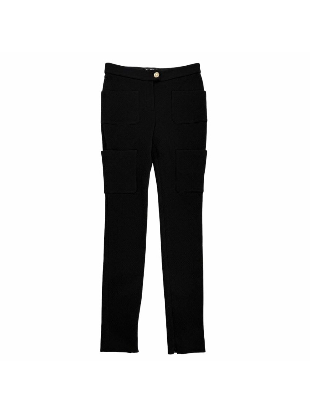 Chanel CC Logo Rhinestone Button Wool Pants Black 36